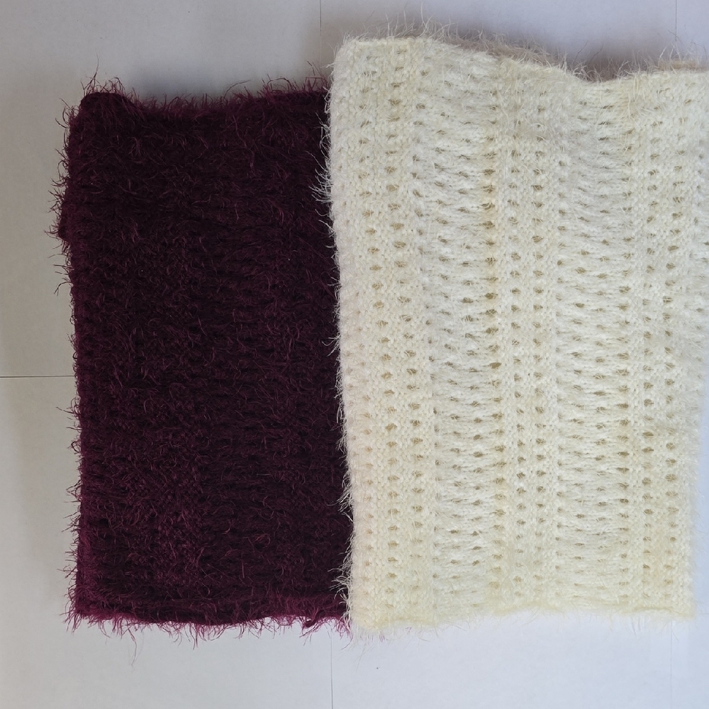Fuzzy Knit Scarves in Cream and Burgundy